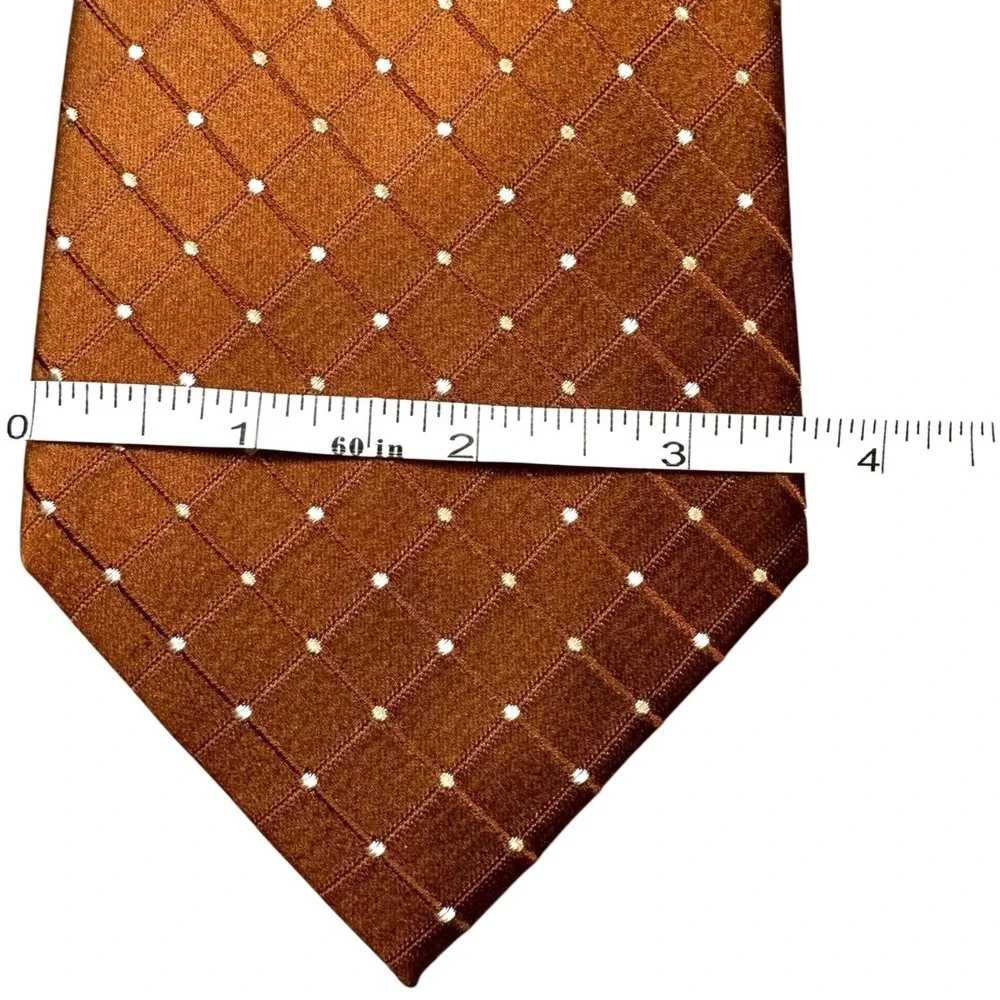 GEOFFREY BEENE Silk Neck Tie Copper Brown Diamond‎ Patten